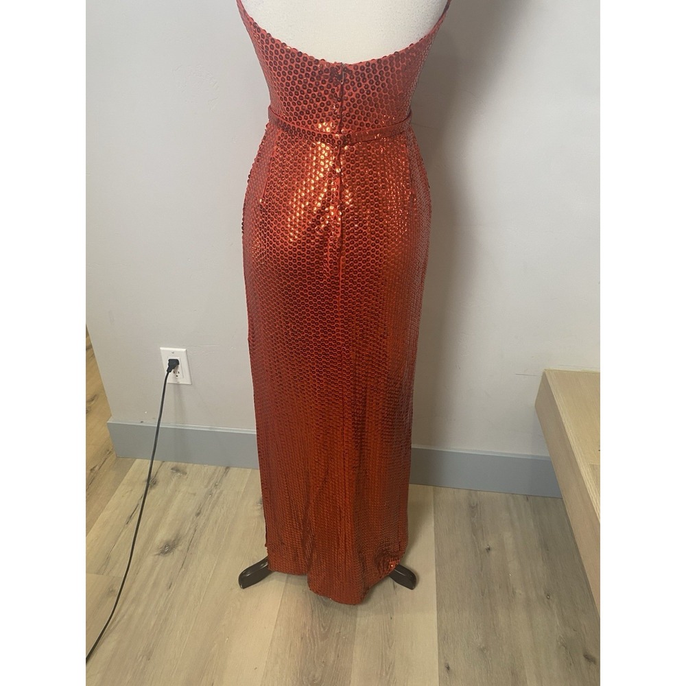 VTG 70's Red Sequined Fitted Halter Gown Dress S Women's Party Formal Cocktail - Picture 2 of 13